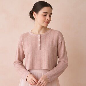 Cloud Chaser Pink Heathered Cropped Sweater Lightweight Balletcore Knit Sz L NWT